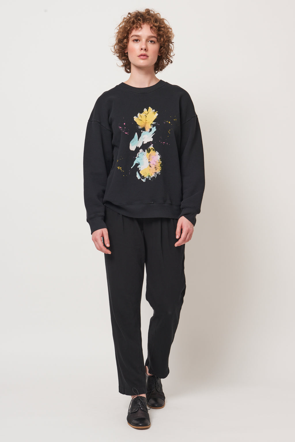 Black Flower Scan Screen Print Yves Sweatshirt