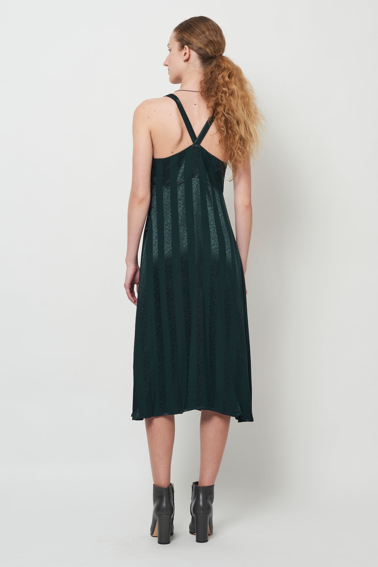 Satin Stripe Pine Mona Midi Dress