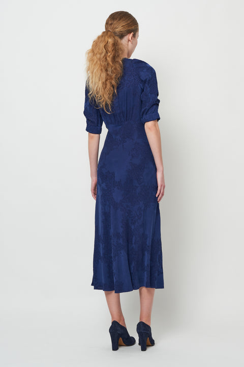 Silk Jacquard Blue Greta Dress   View 5 