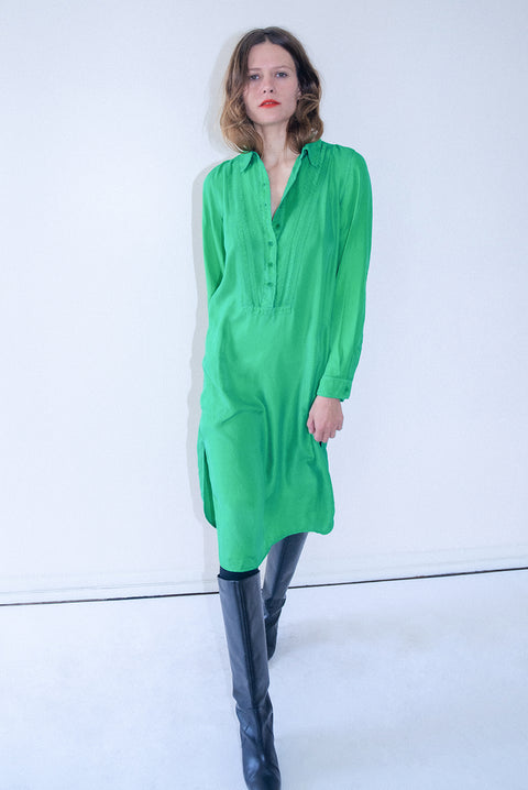 Silk Electric Green Tuxedo Dress View 1