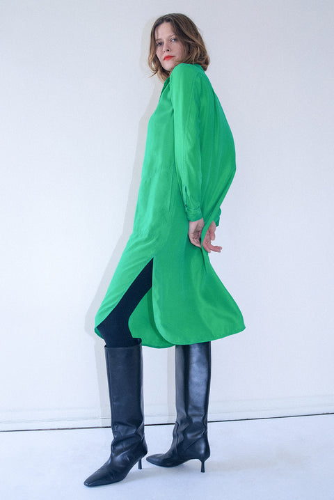 Silk Electric Green Tuxedo Dress View 2