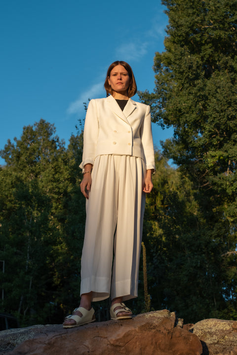 Melrose Pant Ivory Viscose Linen Suiting