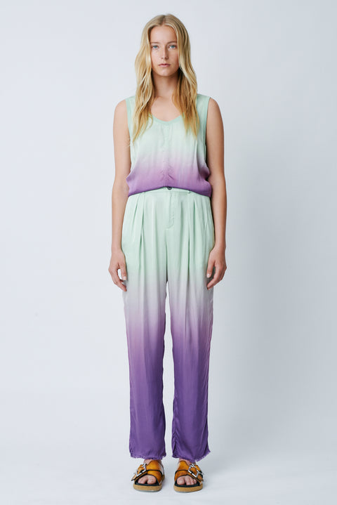 Fantasy Dip Dye Matte Satin Pleated Trouser Full Front View   View 1 