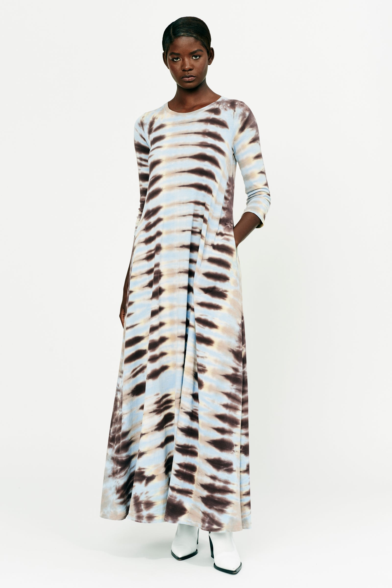 Grey Hills Forms Tie Dye Classic Jersey Drama Maxi Dress Full Front View