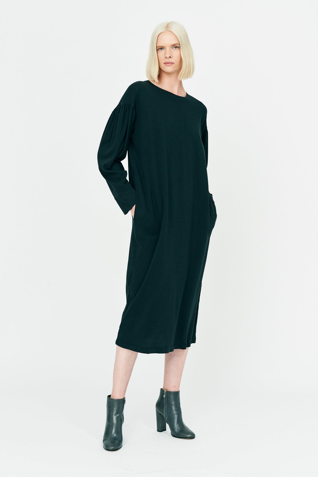 Black Classic Jersey Simone Sleeve Dress Full Front View