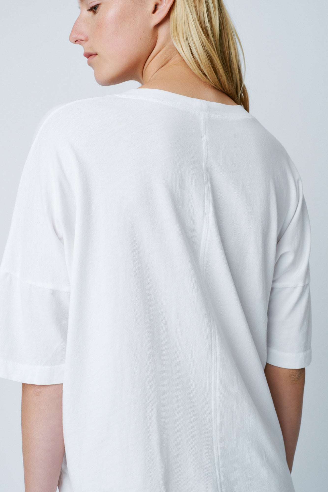 Washed White Classic Jersey Boxy Tee Back Close-Up View