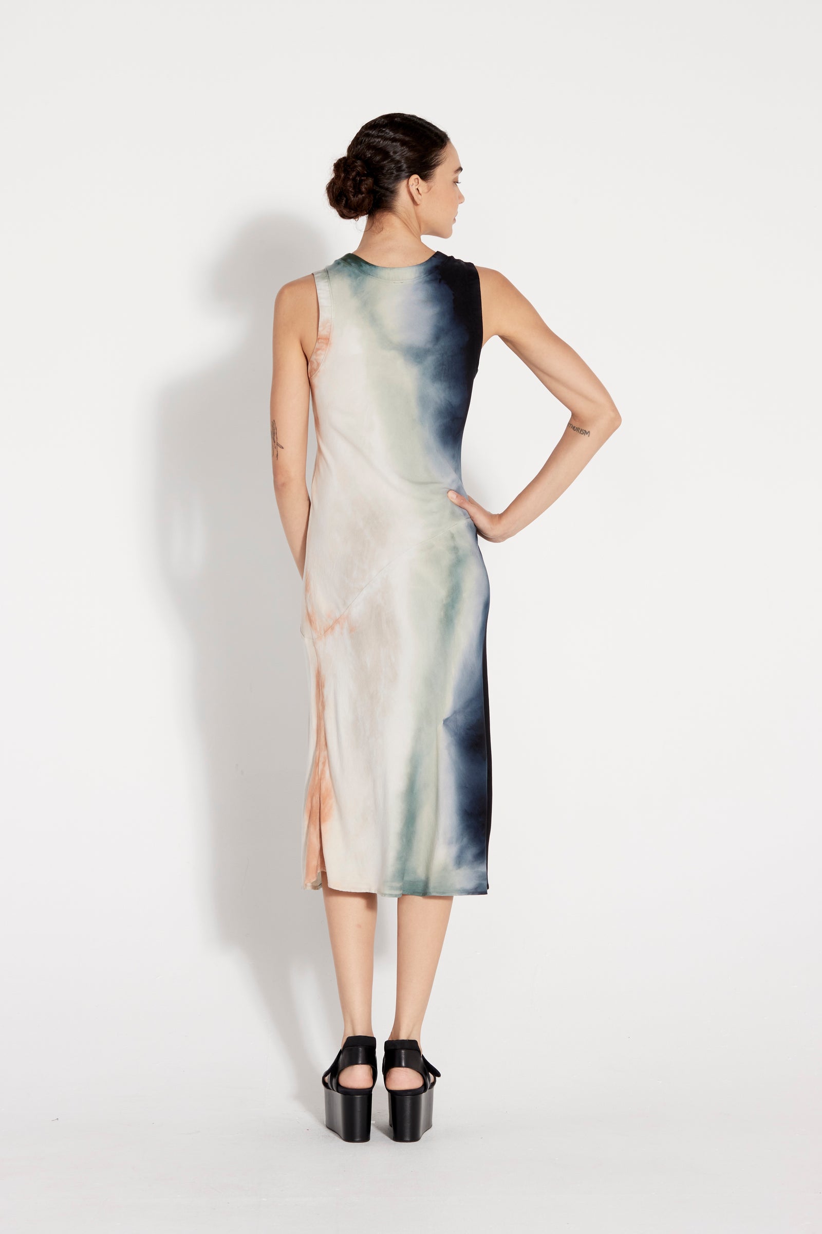 Mist Hand Painted Tie Dye Hand Painted Kennedy Midi Dress Full Back View