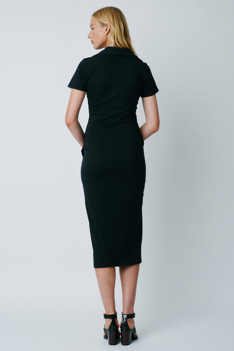 Black Classic Jersey Polo Dress Full Back View   View 2 
