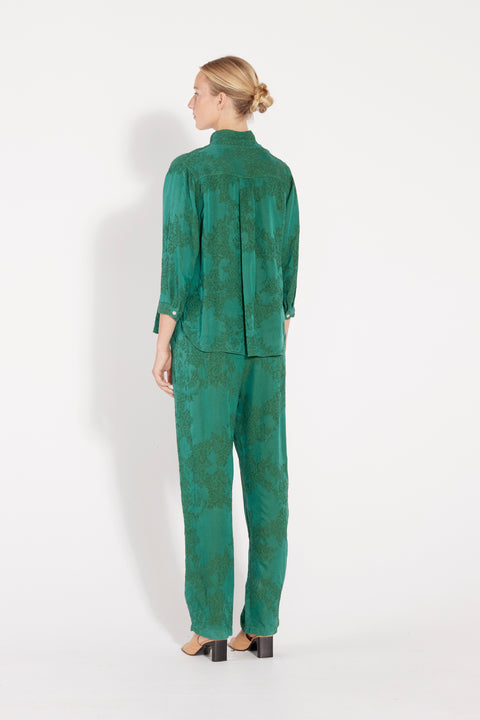 Emerald Silk Jacquard Lauren Blouse Full Back View   View 2 