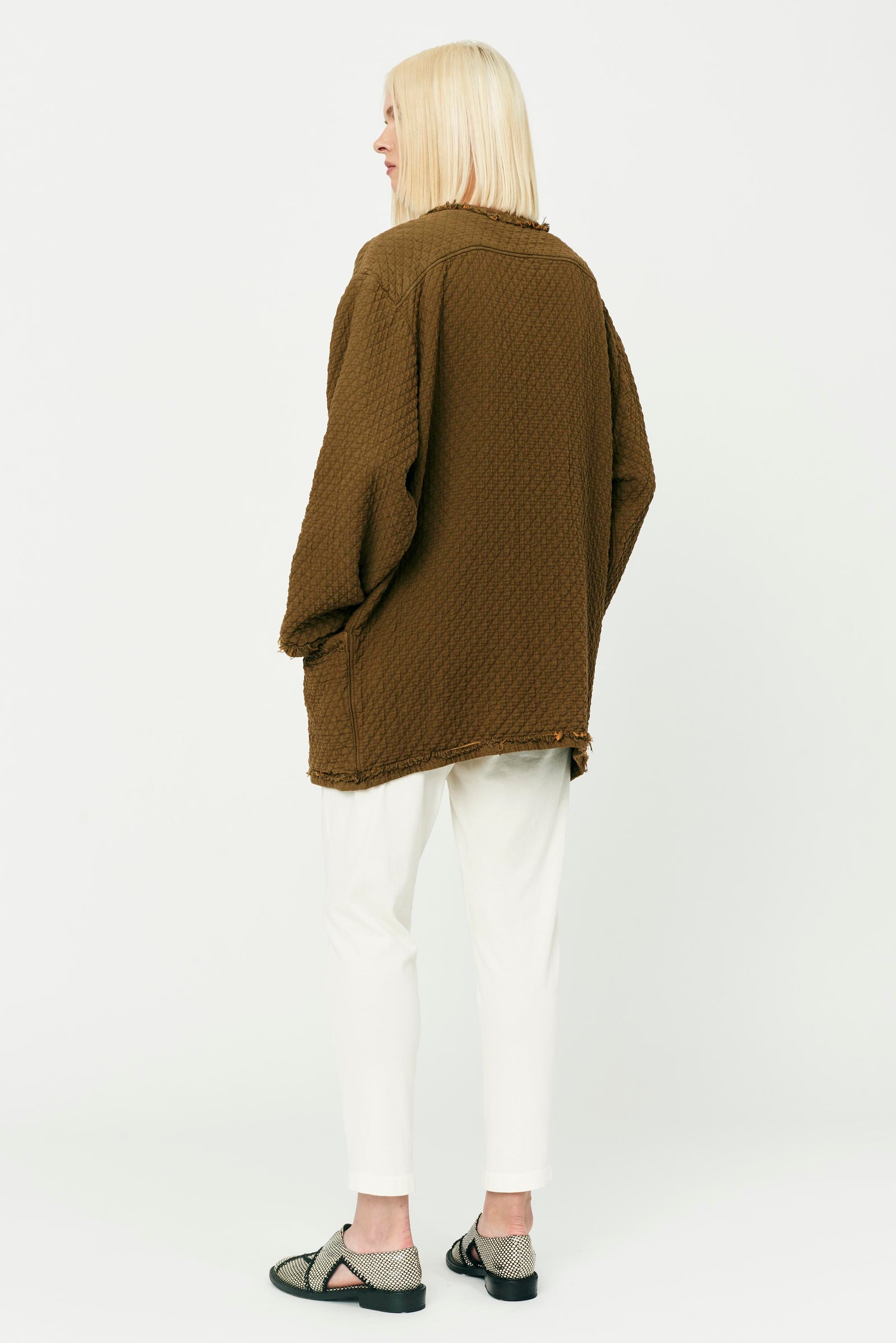 Tobacco Chama River Quilted Cotton Overcoat Full Back View
