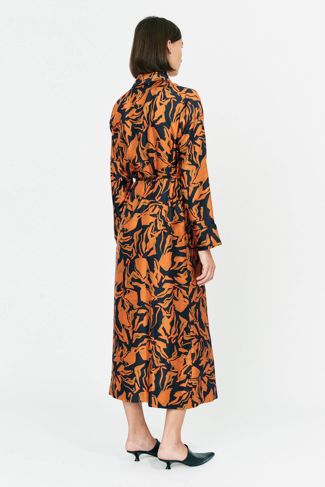 Painted Abstract Forest Vibrations Silk Print Robe Dress Full Back View