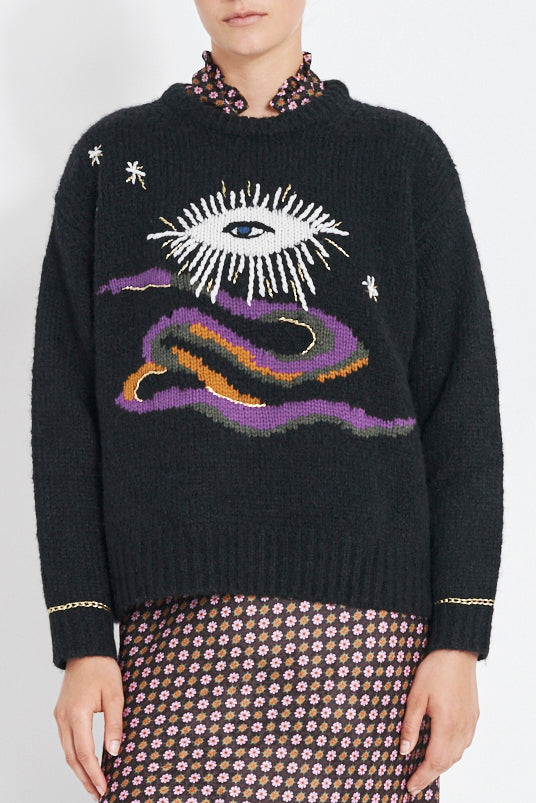 Black Tarot Diana Pullover Sweater Front Close-Up View