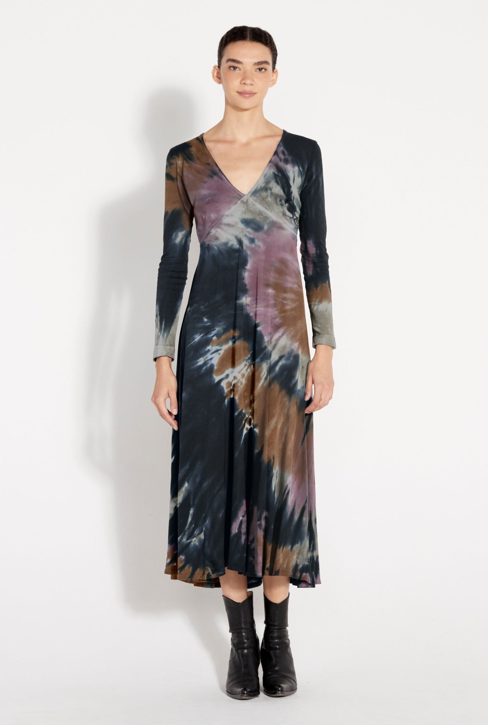 Black Fireworks Tie Dye Classic Jersey Natalie Dress Full Front View