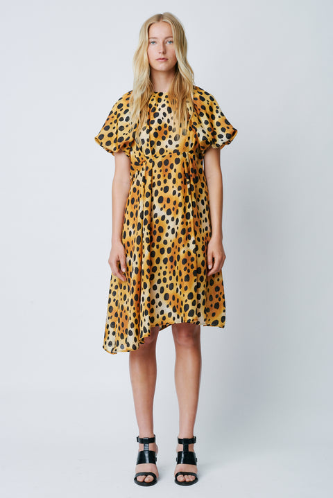 Classic Cheetah Vintage Wash Print Silk Simone Dress Full Front View   View 1 