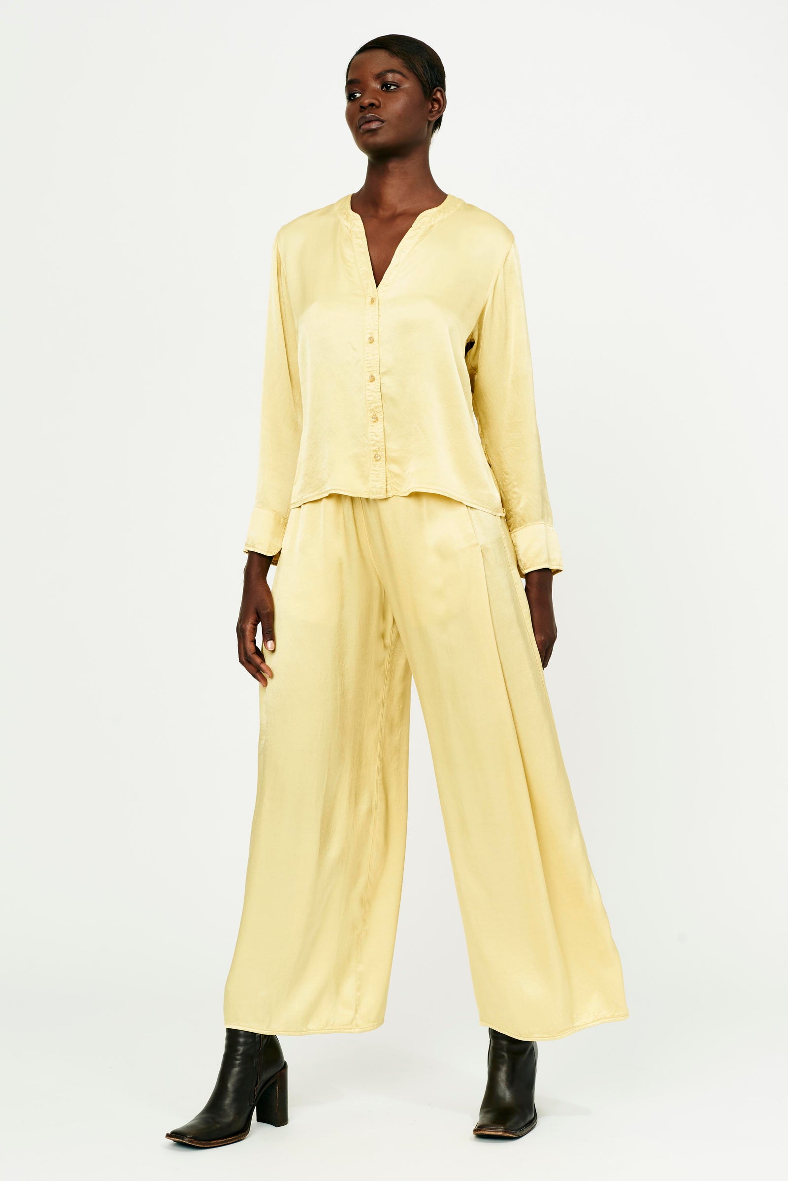 Golden Pebble Satin Duster Pant Full Front View