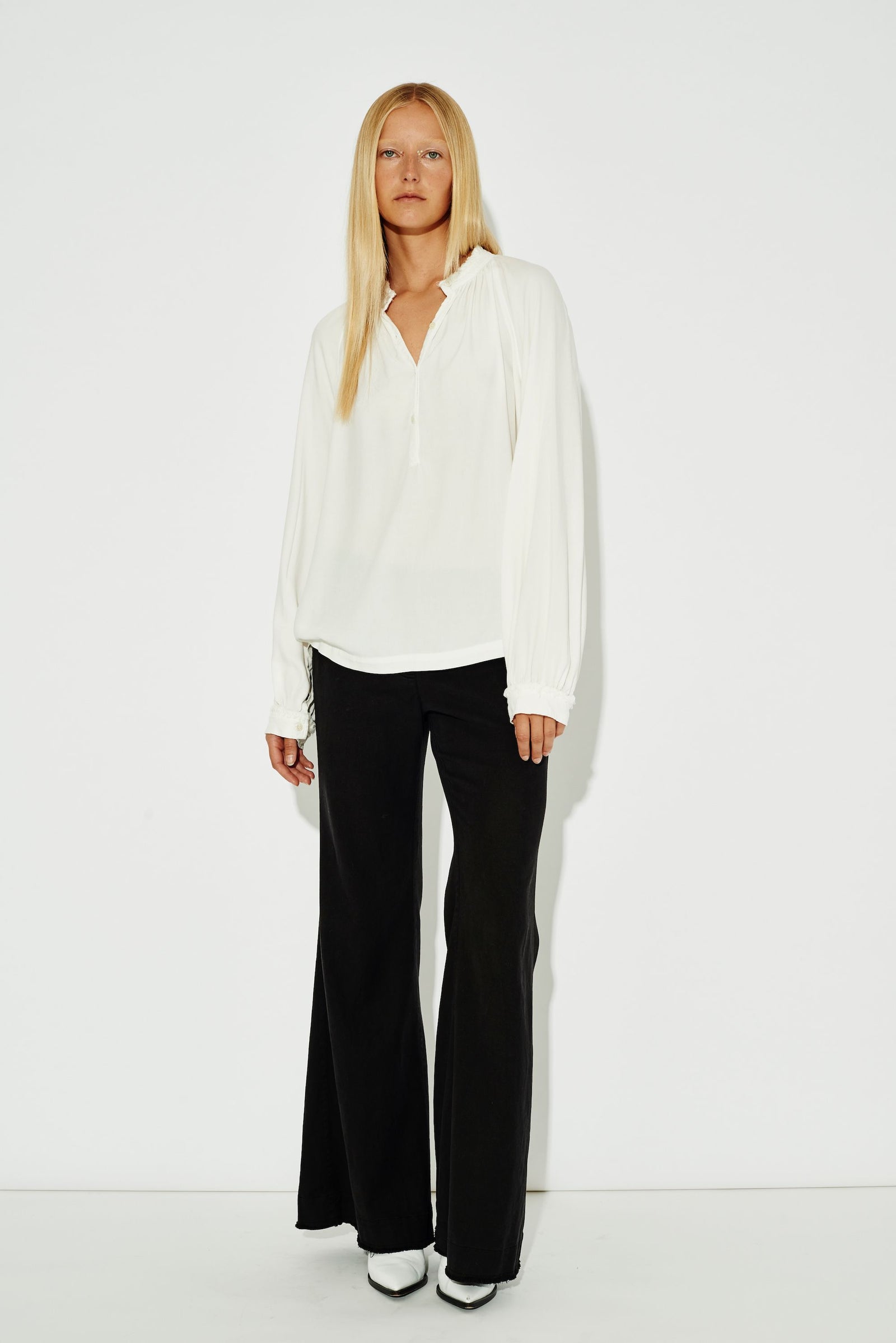 Washed White Viscose Brigitte Blouse Full Front View