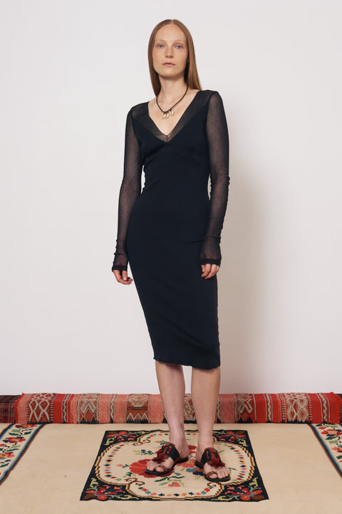 Mesh Black Long Sleeve Poppy Midi Dress RA-DRESS SPRING1'24      View 1 