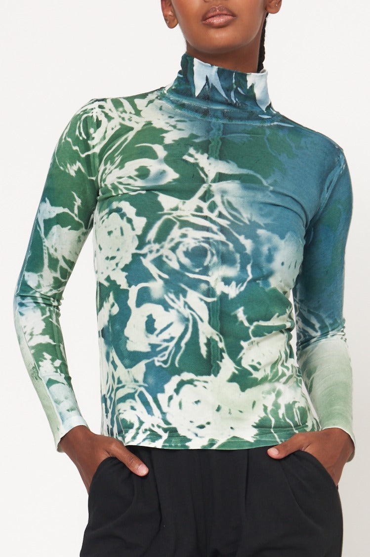 Teal Army Rose Treatment Faye Turtleneck RA-TOP/JERSEY ARCHIVE-FALL2'23   