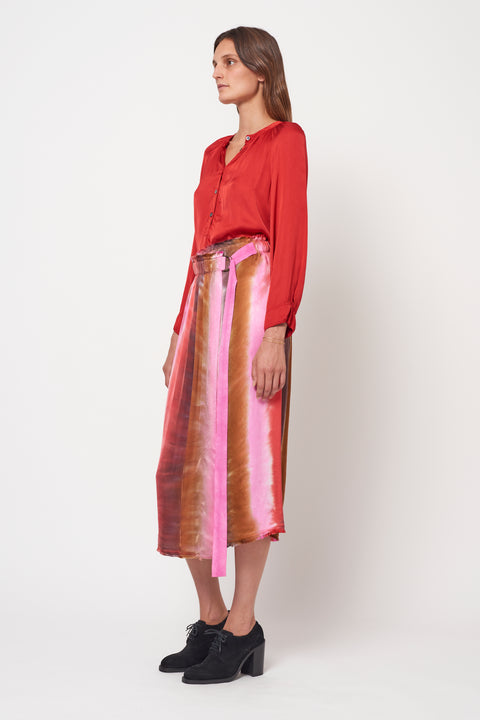 Pink Red Stripes Treatment Lotus Skirt RA-SKIRT ARCHIVE-FALL2'23      View 2 