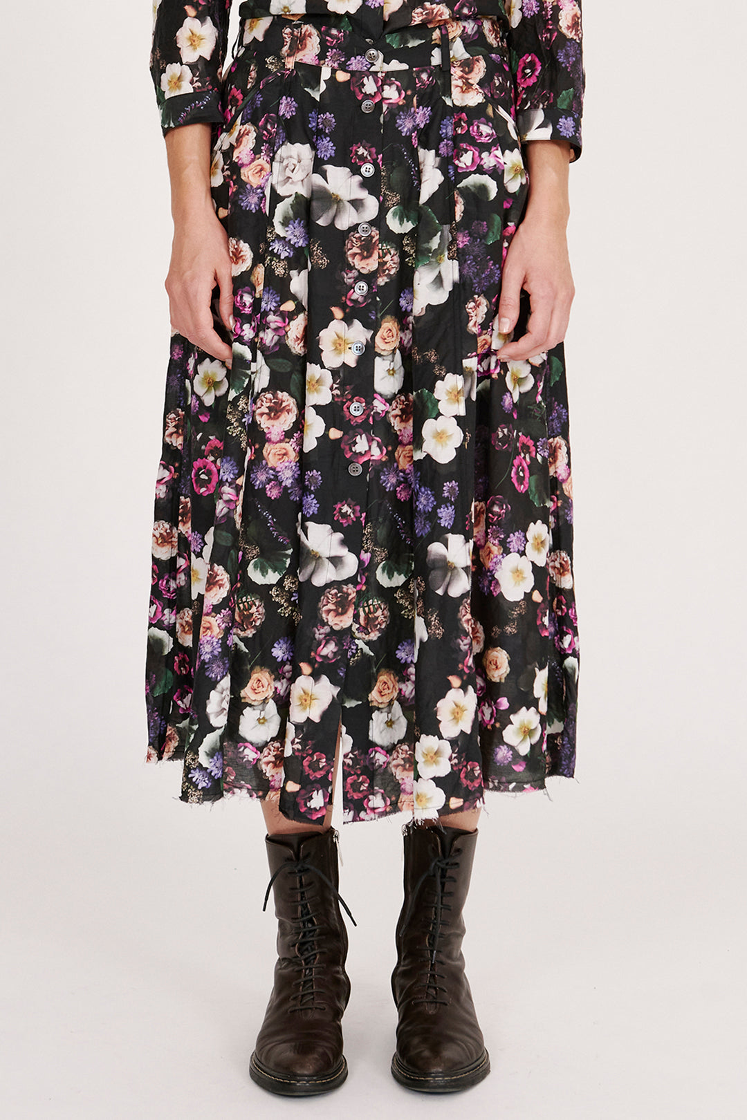 Silk Voile Black Floral Franklin Skirt RA-SKIRT PREFALL'24   