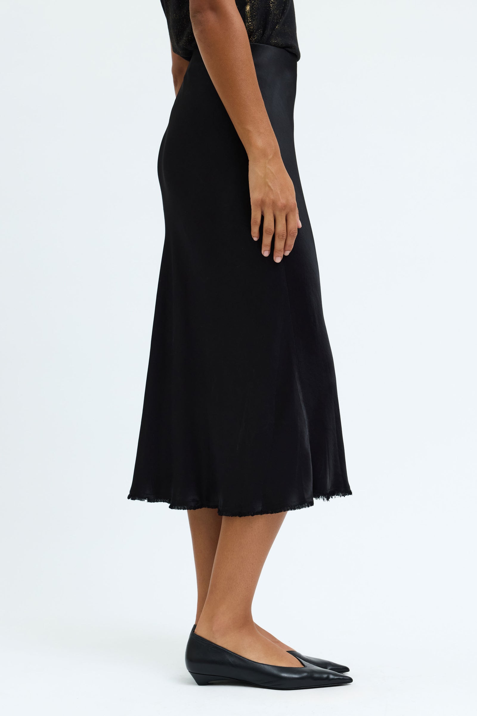 Pebble Satin Black Tinsley Bias Skirt