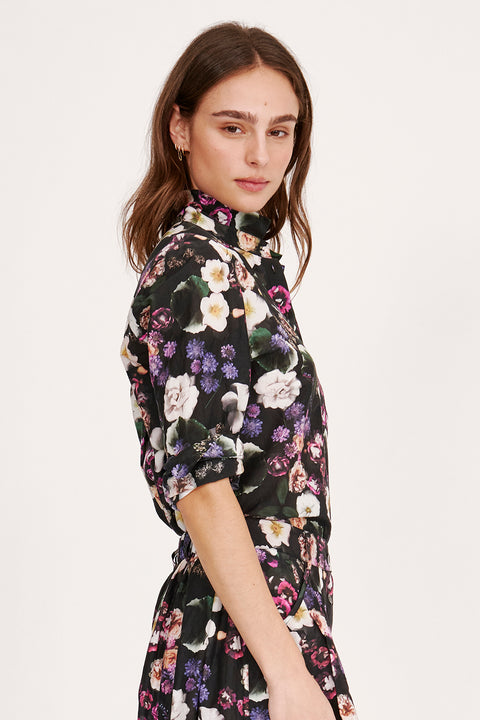 Silk Voile Black Floral Rodeo Blouse RA-TOP PREFALL'24      View 3 