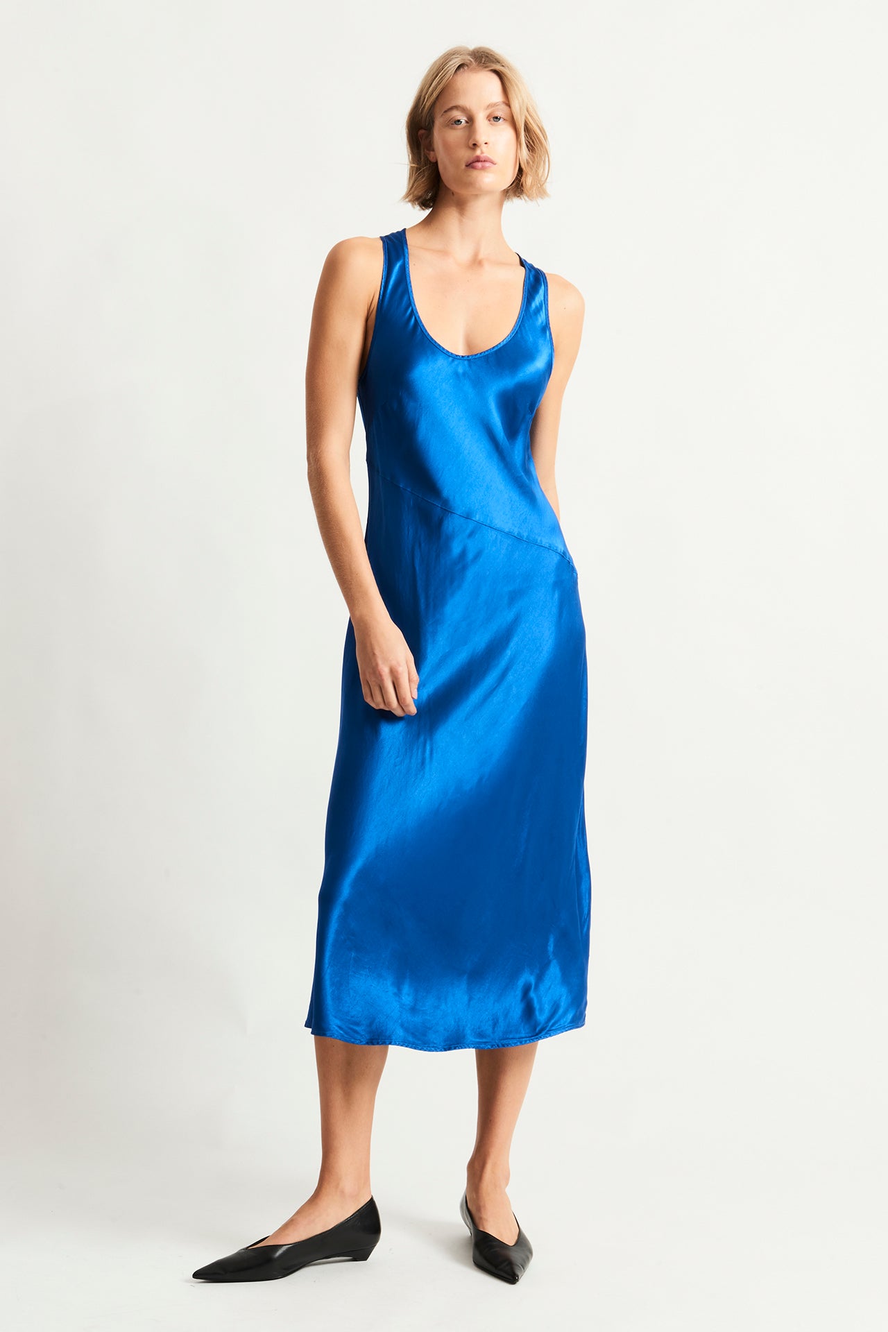 Pebble Satin Lapis Valentina Midi Dress – Raquel Allegra