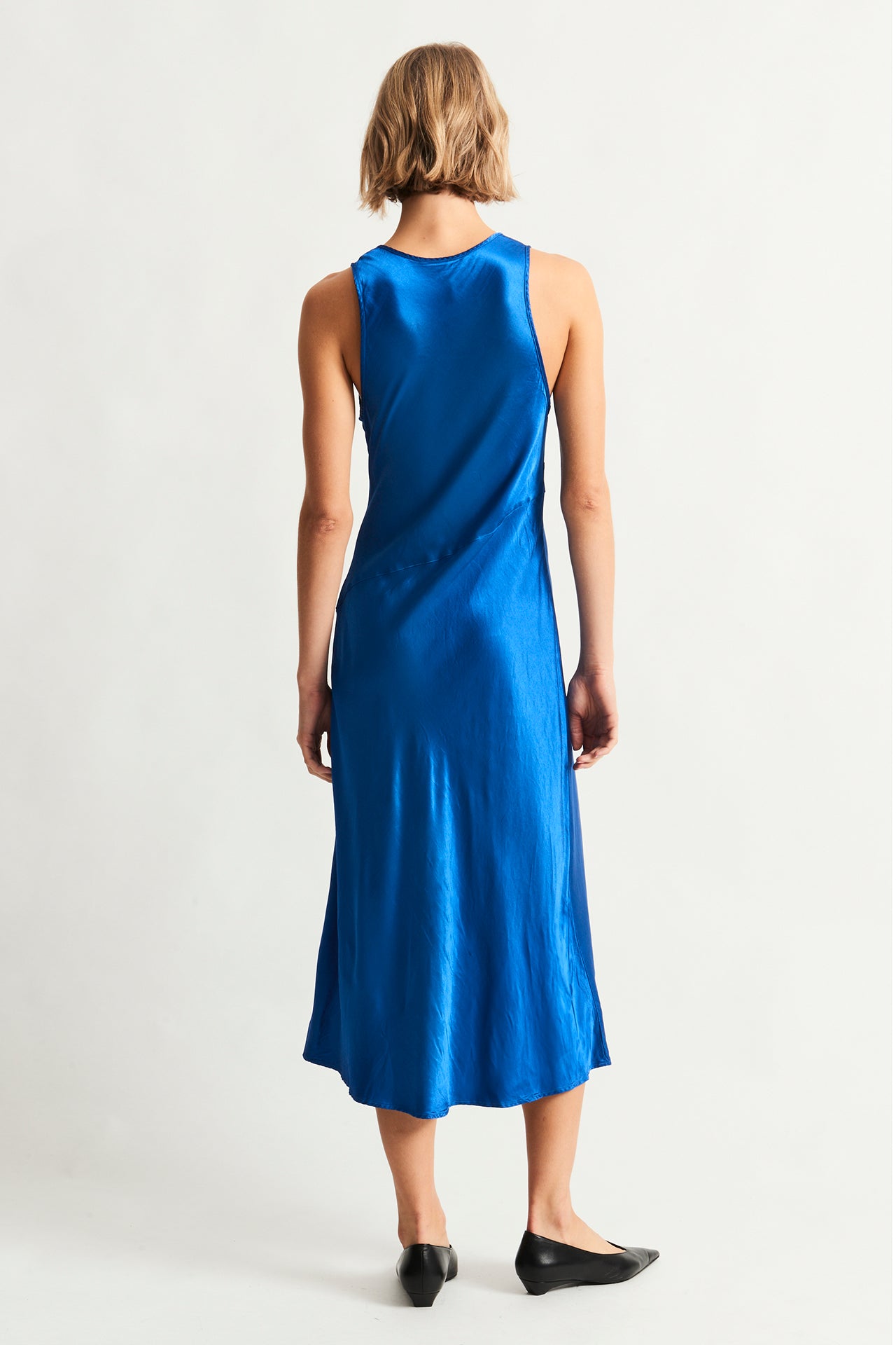 Pebble Satin Lapis Valentina Midi Dress – Raquel Allegra