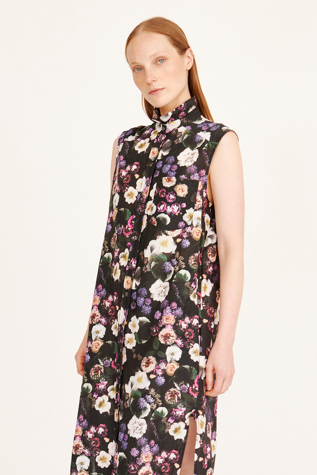 Silk Voile Black Floral Highland Dress RA-DRESS PREFALL'24   