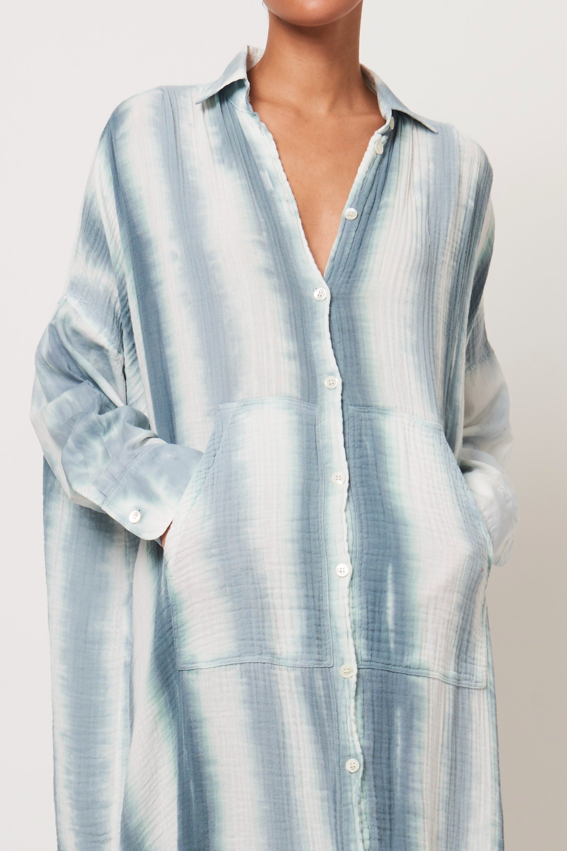 Steel Blue Stripe Caftan Shirt – Raquel Allegra