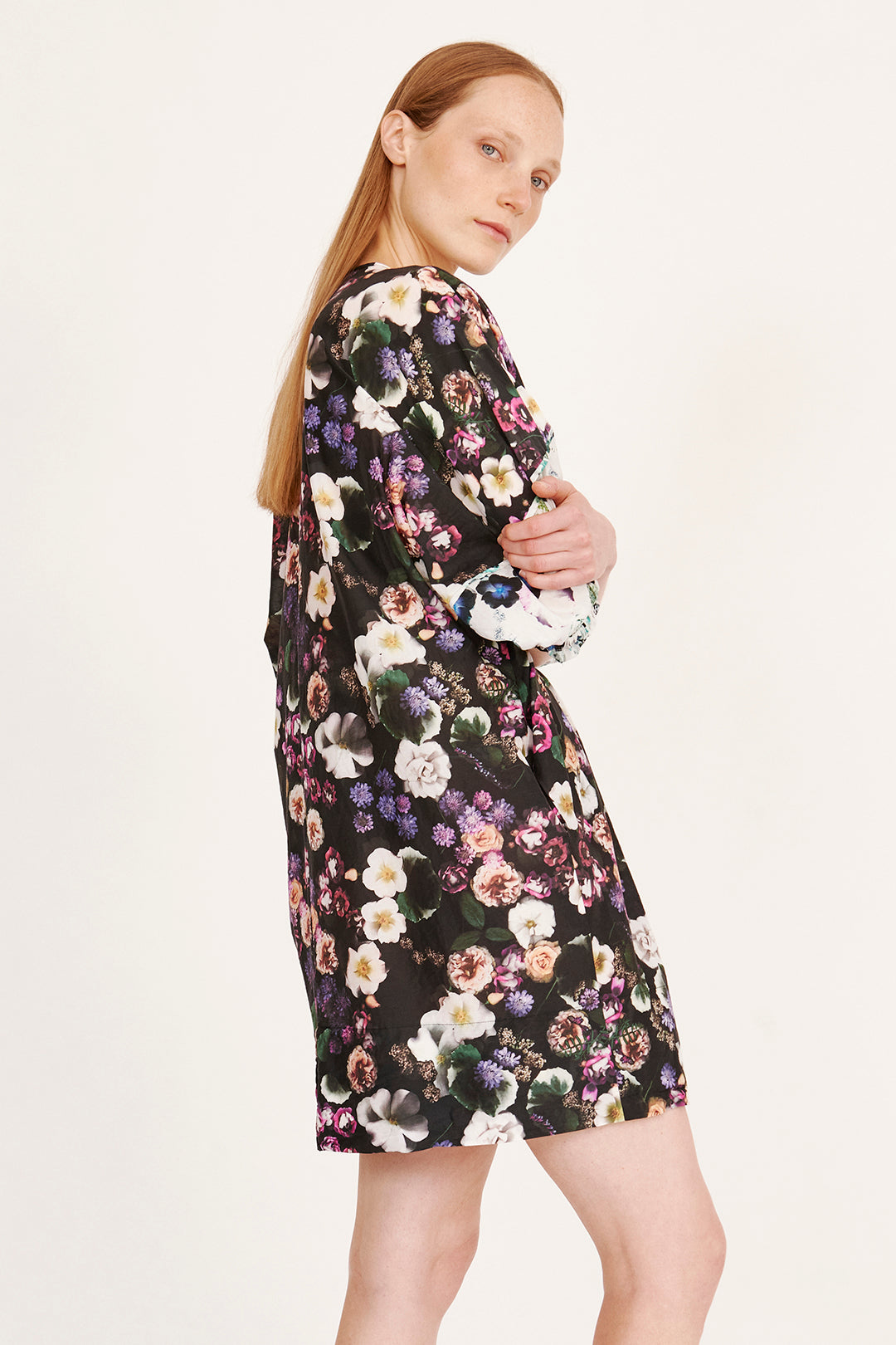 Silk Voile Black Floral PCH Dress RA-DRESS PREFALL'24   