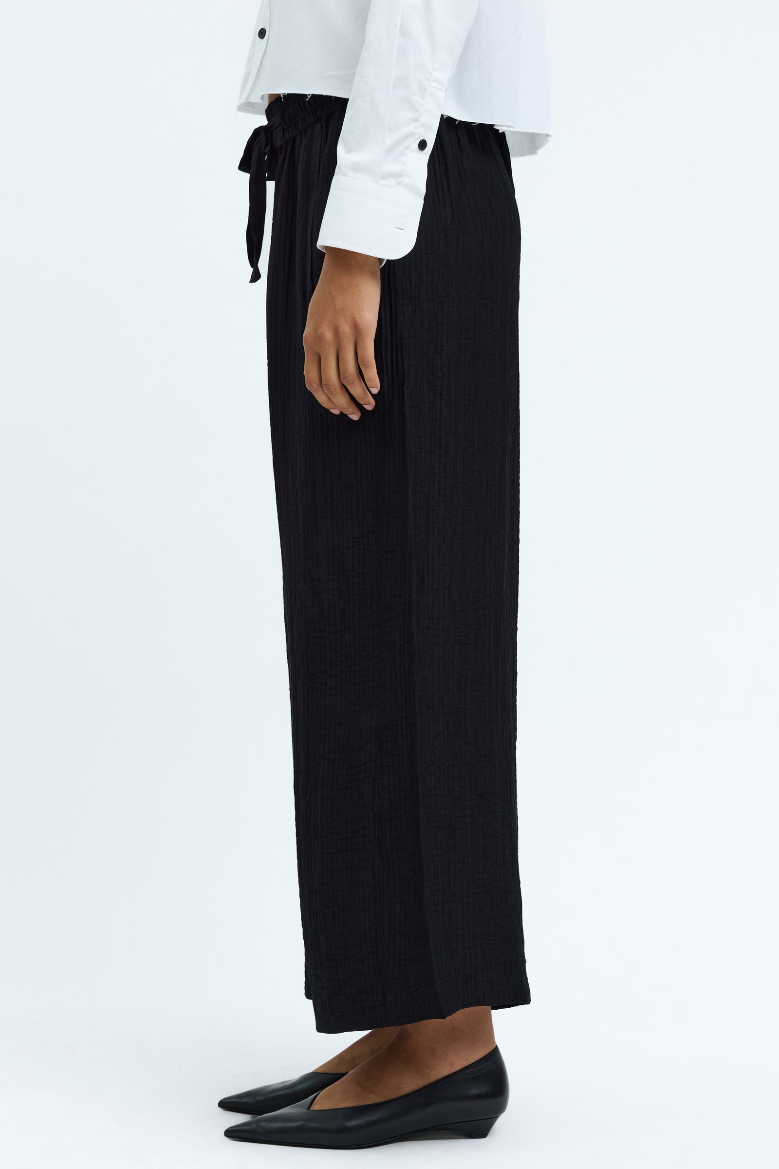 Crinkle Satin Black Broadway Pant