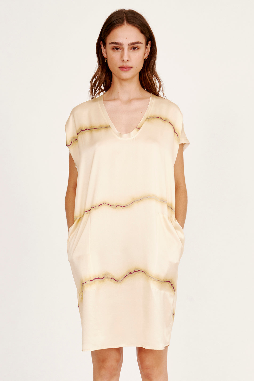 Silk Print Butter & Magenta Flores Dress RA-DRESS PREFALL'24   