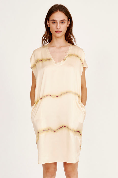 Silk Print Butter & Magenta Flores Dress RA-DRESS PREFALL'24      View 2 