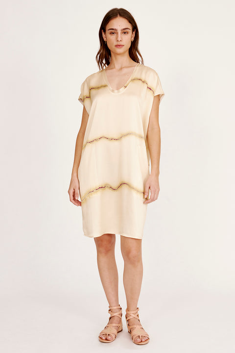 Silk Print Butter & Magenta Flores Dress RA-DRESS PREFALL'24      View 1 