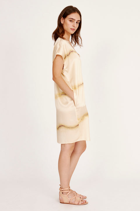 Silk Print Butter & Magenta Flores Dress RA-DRESS PREFALL'24      View 3 