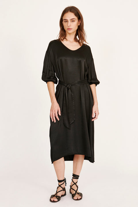 Pebble Satin Black Ventura Dress