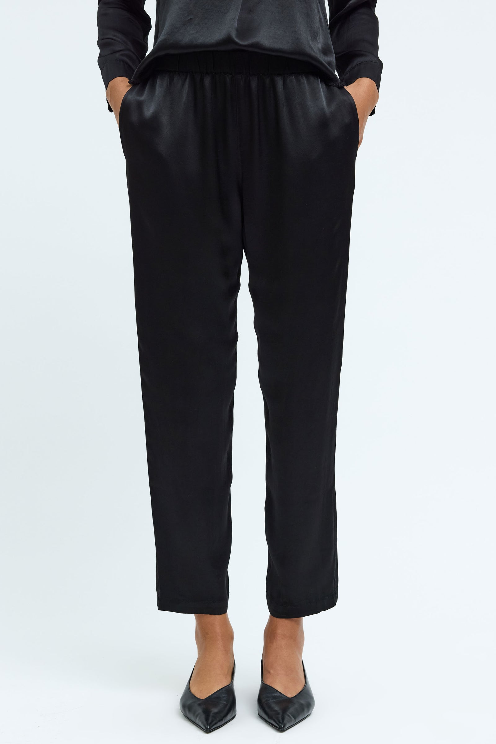 Pebble Satin Black Fez Pant