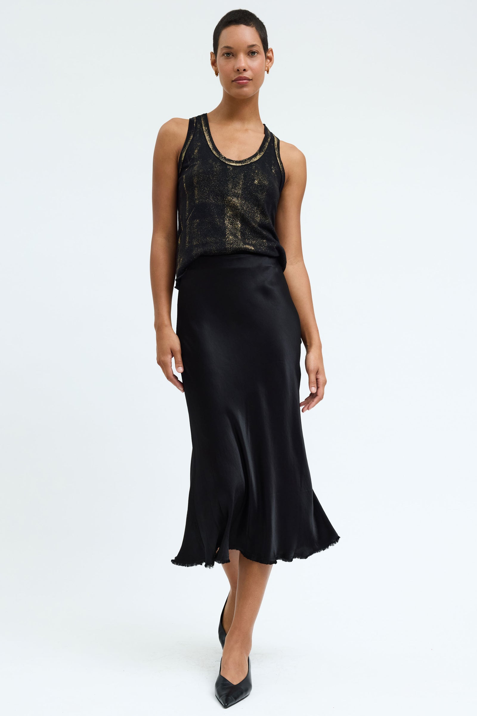 Pebble Satin Black Tinsley Bias Skirt