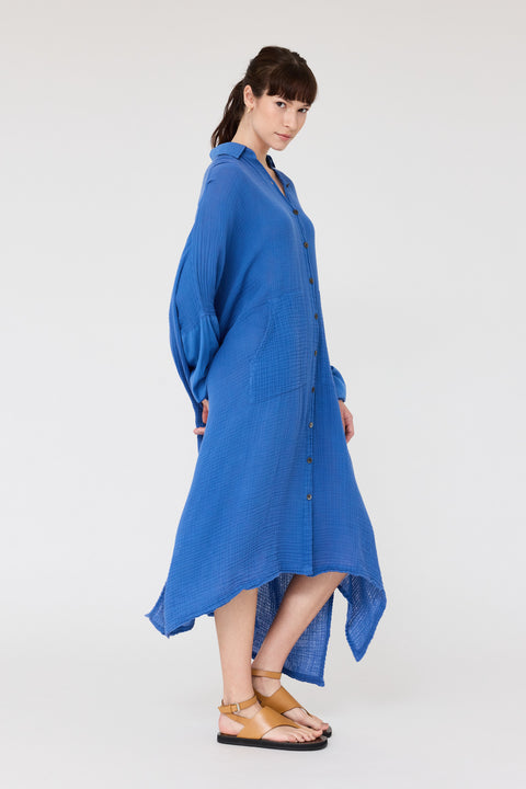 Gauze Dusty Blue Caftan Dress RA-DRESS PREFALL'24      View 5 