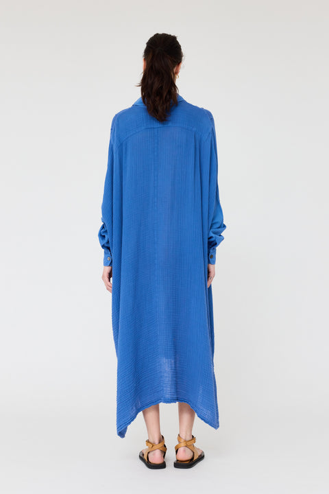 Gauze Dusty Blue Caftan Dress RA-DRESS PREFALL'24      View 9 