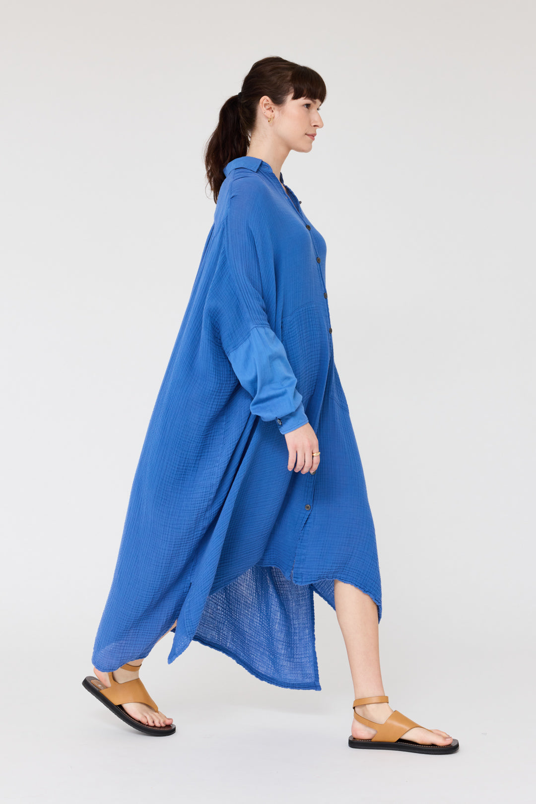 Gauze Dusty Blue Caftan Dress RA-DRESS PREFALL'24   