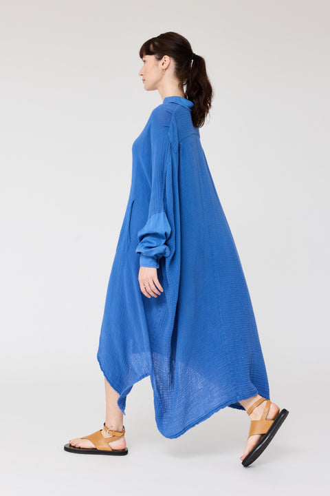 Gauze Dusty Blue Caftan Dress RA-DRESS PREFALL'24      View 10 