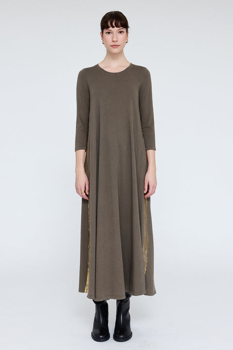 Taupe Gold Stripe Drama Maxi