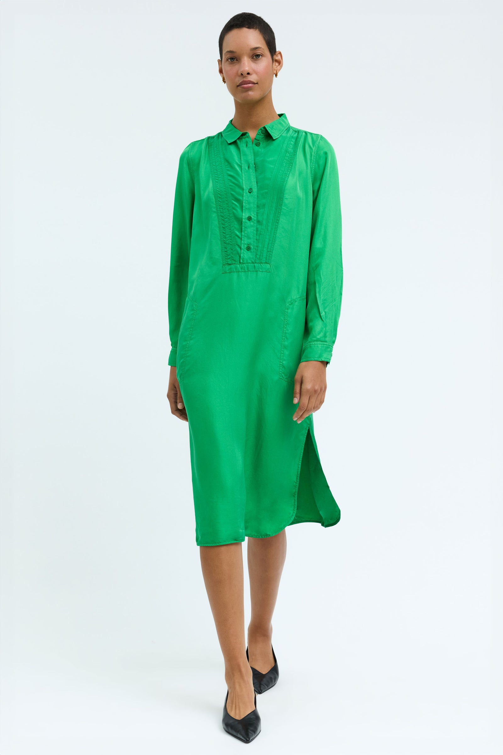 Silk Electric Green Tuxedo Dress