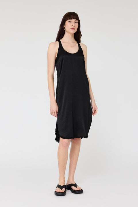 Pebble Satin Black Effie Tank Dress