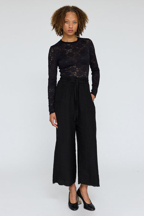 Crinkle Satin Black Broadway Pant