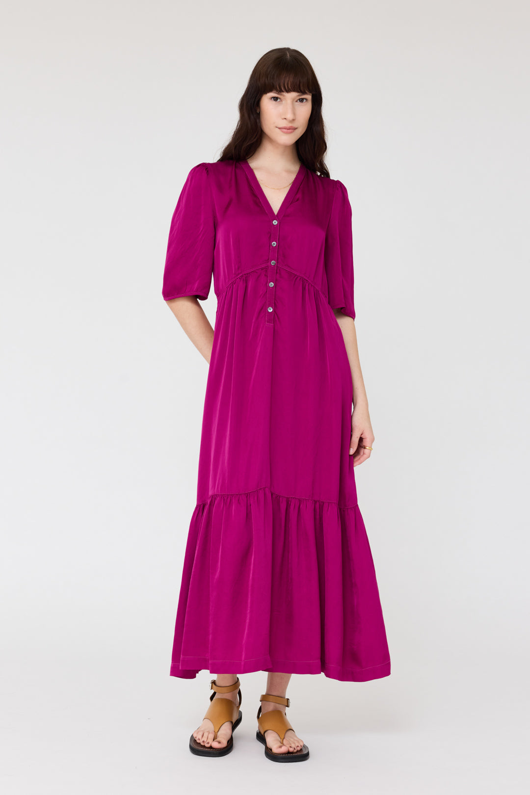 Pebble Satin Magenta Perfect Dress RA-DRESS PREFALL'24   