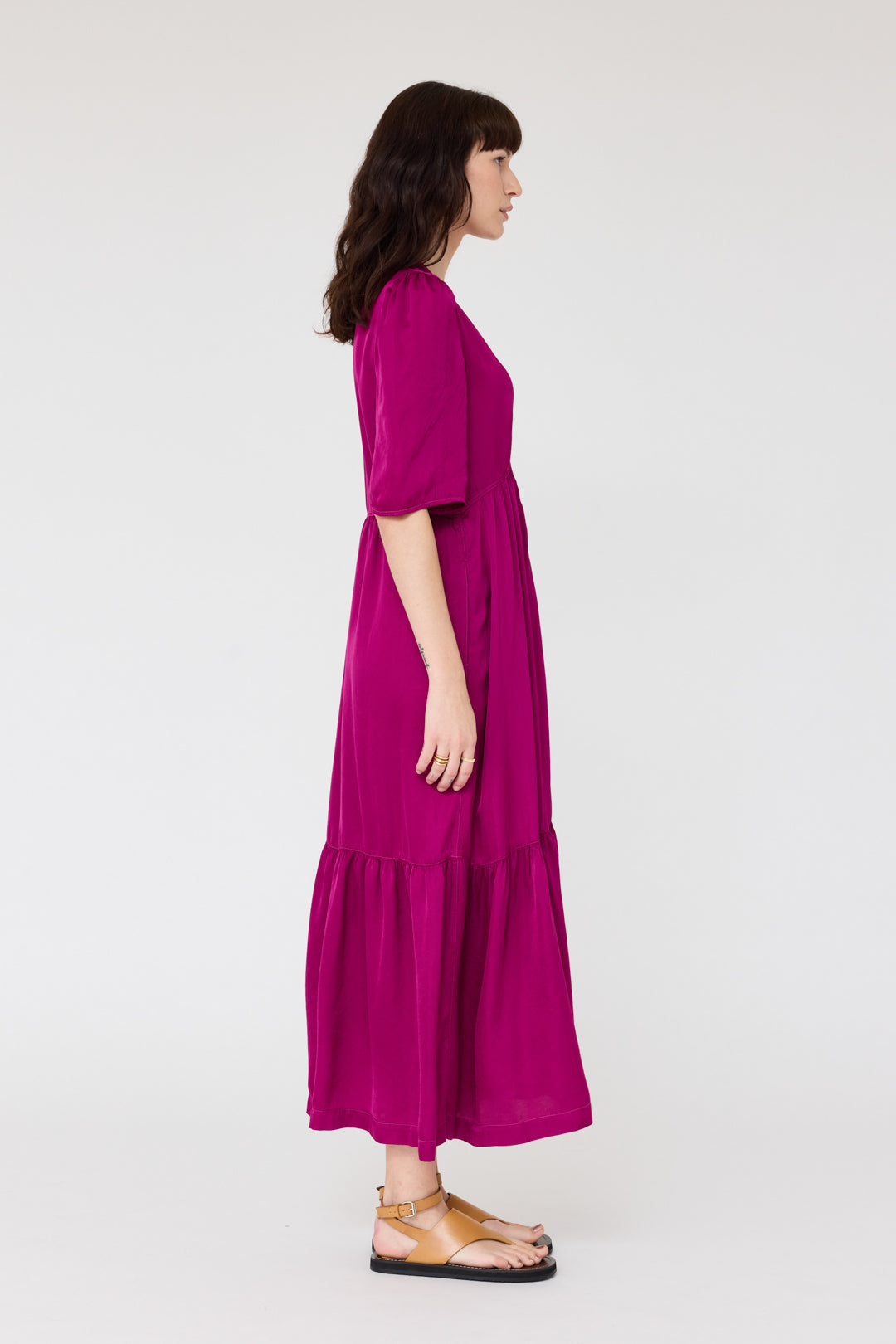 Pebble Satin Magenta Perfect Dress RA-DRESS PREFALL'24   