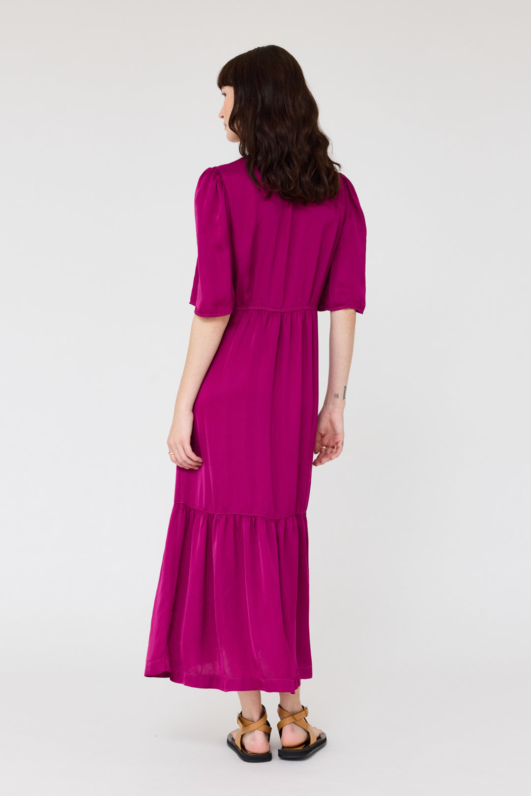 Pebble Satin Magenta Perfect Dress RA-DRESS PREFALL'24   